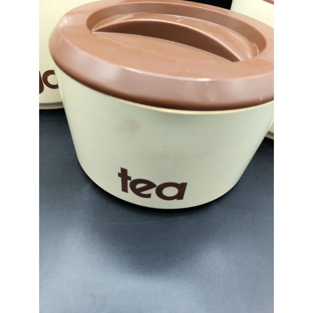 Vintage Sterilite 3 Piece 70s Canister Set Flour Sugar Tea Brown Plastic Lidded